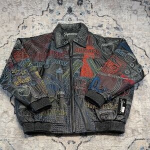 Pelle Pelle Limited Edition Leather Hip-Hop Bomber Jacket 2XL Multi Embroidered